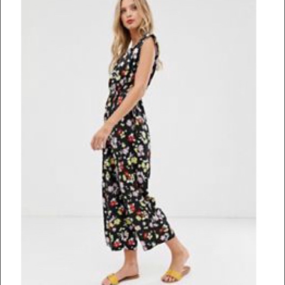 ASOS Pants - ASOS Design Cut Out Side Satin Floral Jumpsuit